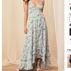 In Love Forever Sage Green Floral Lace-Up High-Low Maxi Dress